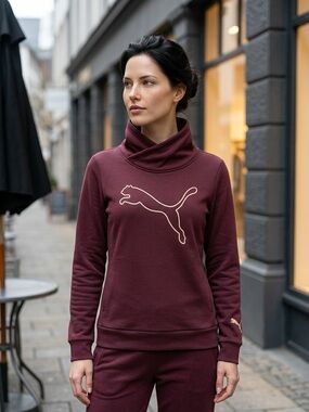 Puma Women's Maroon Funnel Cowl Neck Pullover